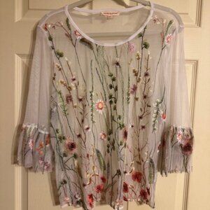Grand & Greene sheer top with flowers, XL